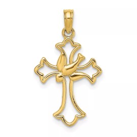 GlittersandGold 14K Cut-Out Dove Center Cross Charm Bracelet Necklace