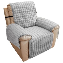 KIPTVO Recliner Chair Cover, Recliner Sofa Covers, Soft Washable Plush Armchair Slipcover, Nonslip Furniture Protector Cover, with Tightening Straps and Adjustable Buckles, for Pets, Family, Child