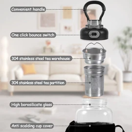 CHPINDAM 34oz tea bottle with infuser - Large Capacity Glass Water Bottle, With Time Mark, Stainless Steel Tea Strainer,Sleeve, BPA Free,For hot or cold drinks, coffee, tea and water