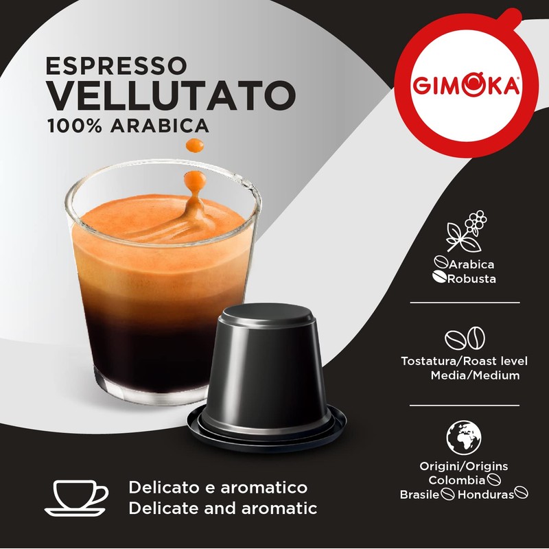 Gimoka - Nespresso Compatible Coffee Capsules - 100 Pods (Vellutato)