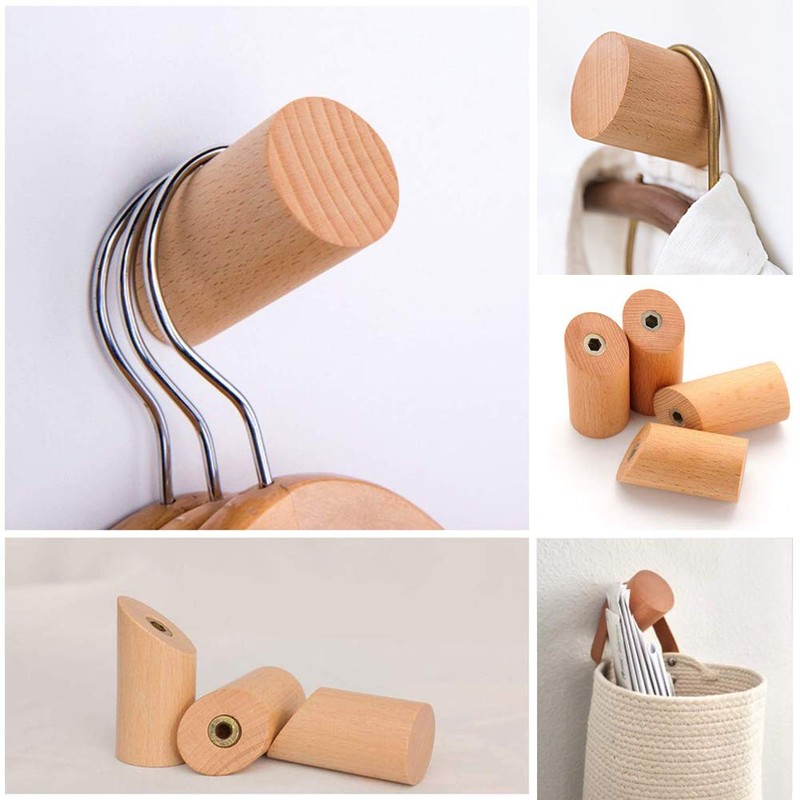 Felidio Wood Wall Hooks, 4 Pack Coat Hooks Mounted Rustic