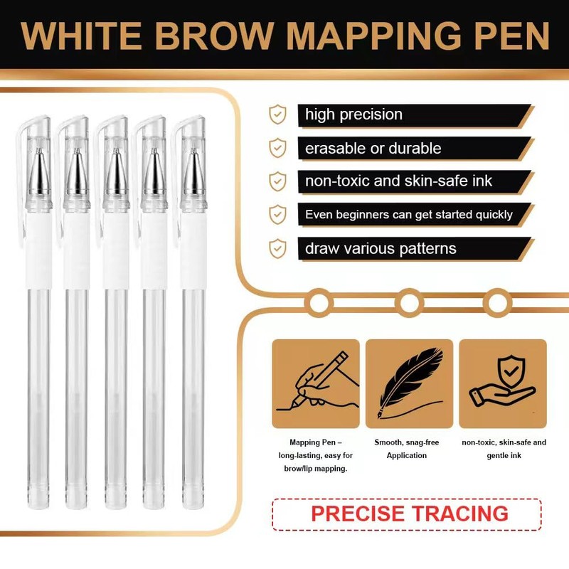5PCS microblading eyebrow white mapping pen, eyebrow Outline Tattoo skin