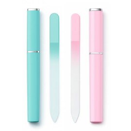 HomTop 2 Pack Crystal Glass Nail Files with Protective Case - Double Sided Etched Gentle Filing for Natural Nails, Portable Travel Tube, Durable Czech Glass for Women & Nail Care
