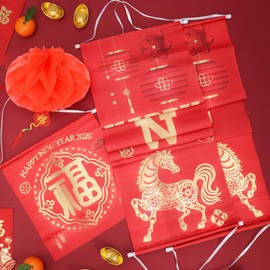 Auihiay Chinese New Year Decorations 2026, Lunar New Year Couplets Chunlian Set, Fu Character and Red Paper Lanterns Party Decorations, Spring Festival Party Decorations Year of the Horse 2026