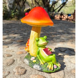 Artisan Flair Solar Frog Figurine Garden Decor - Frog Statues for Outdoor Garden, Playful Frogs Resting on Mushrooms and Reading Books, Garden Sculptures for Patio, Yard, Lawn, and Porch