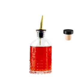 Shining Craft Simple Syrup Bottle, Glass Coffee Syrup Dispenser Bottle 7 OZ With Metal Pour Spout, Labels and Stopper, Glass Syrup Dispenser for Maple Honey Syrup Oil and Sauces, SC059