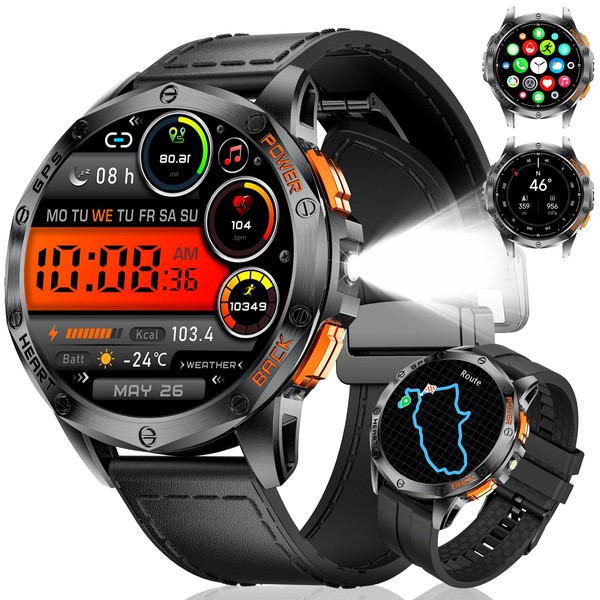 ESFOE Smartwatch Men's GPS 1.43 Inch HD AMOLED Smartwatch with