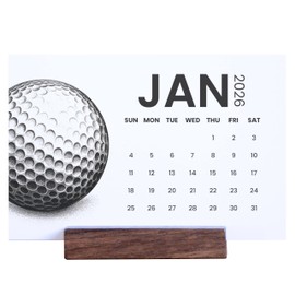 2026 Monthly Minimalist Office Desk Calendar - Annual 12 Month - 4” x 6” Cards with Wood Stand – Home Décor gift (Golf (White))