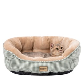 Jiupety Cat Beds for Indoor Cats with Side, Dog Bed for Small Dogs, Cute Calming Pet Sofa with Washable, Cuddle Kitten with Anti-Slip & Water-Resistant Oxford Bottom, Green, Fits up to 22 lb Pets