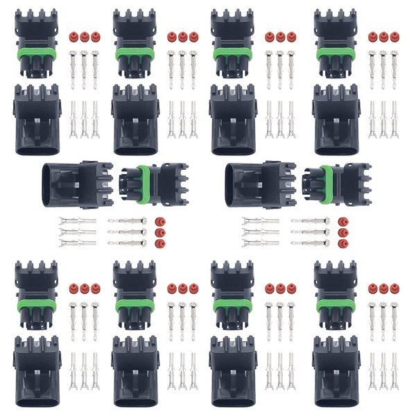 ZYTC 10 Kits 3 Pin Way Waterproof Electrical Connector Plug