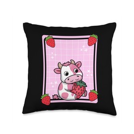 Strawberry Cow Cute Cow Pink Cow Pet Kawaii Cow Anime Lover Throw Pillow