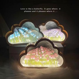Genyerl 20 Flower Cloud Tulip Mirror Night Light,DIY Tulip Cloud Mirror Night Lights for Bedroom,LED Tulip lamp Bedroom Decoration Youth Girl Creative Gift, Birthday, Anniversary, Mother's Day (Blue)