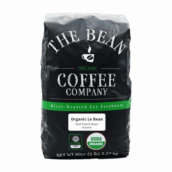 The Bean Organic Coffee Company, Organic Le Bean, Dark French Roast, Ground Coffee, 5 Lb, 1 Bag, Certified Organic, Roasted in the USA