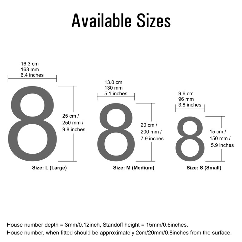 JustHouseSigns House Number 8 ARIAL Door Numbers in 3 Sizes
