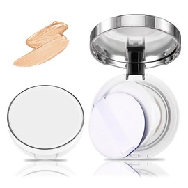 Empty Cushion Makeup Box, 15ml 0.5oz Air Cushion Puff Container Portable Travel Size Foundation Container Refillable BB Cream Box with Powder Puff and Mirror (White)