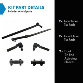 TRQ Inner and Outer Tie Rod Set 6 Piece Compatible with 1995 Ford F-250 4WD 4200lb Front Axle 1996 Ford F-250 4WD 1997 Ford F-250 HD 4WD Twin I-Beam Front Suspension