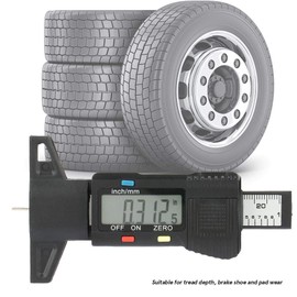 Tyre Tread Gauge, Digital Depth Gauge with LCD Display, Suitable for Tread Depth, Brake Shoes and Brake Pads