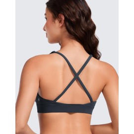 CRZ YOGA Butterluxe Deep V-Neck Sports Bras for Women - Spaghetti Strap Criss Cross Padded Top Low Coverage Wireless Yoga True Navy Medium