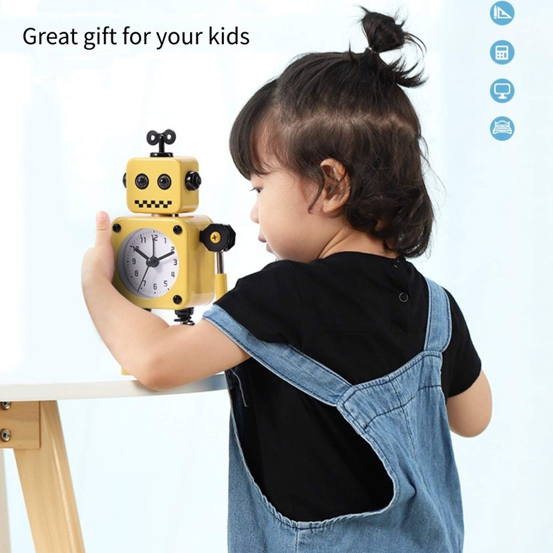 Diskary Robot Alarm Clock,Stainless Metal Non-Ticking Wake-up Clock with Flashing