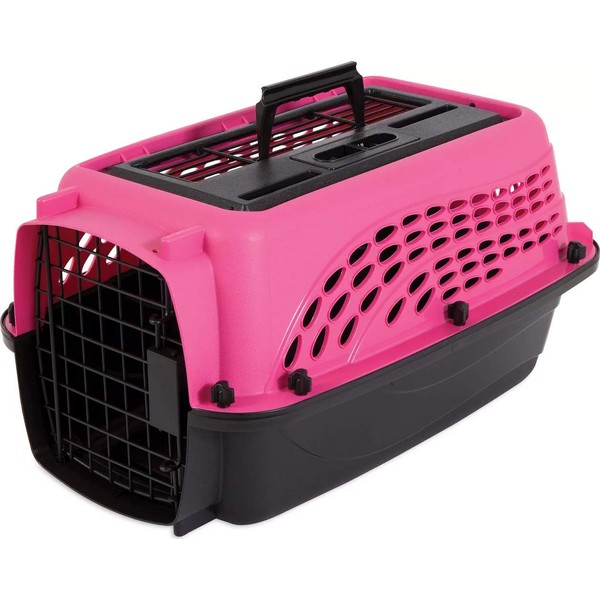 Petmate Two Door Pet Kennel for Pets up to 15 Pounds, Pink/Black, 19" Long, Made in USA