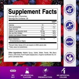 Vitamatic Elderberry Gummies with Vitamin C & Zinc – Immune Support Supplement – Mixed Berry Flavor– 60 Gummies – Made in The USA, Vegan, Non-GMO, Gluten-Free
