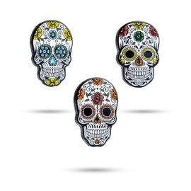 King Pins Golf Ball Marker 3 Pack - Premium Quality Golf Ball Markers. Enamel Paint & Unique Designs Stylish - Customize Your Game (Sugar Skull)