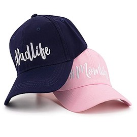 PopCrew™ Mom & Dad Hat | Funny Embroidered Adjustable Baseball Cap Gift for Couples Parents (#Momlife #Dadlife)