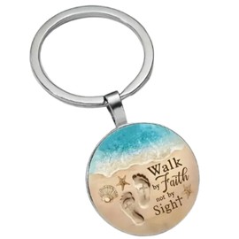 Christian Keychain Inspirational Keychains Motivational Key Chains Cross keychain Bible Verse Keychain (Walk By Faith), Beach Colors, 1" round