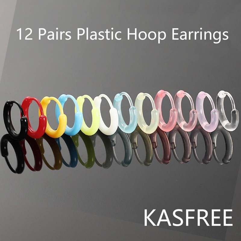 KASFREE 12 Pairs Plastic Hoop Earrings for Women Plastic Earrings