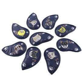 9PCS PU Leather Embroidery Waterproof Golf Putter Head Cover Iron Club Headcovers AccessoryBlue