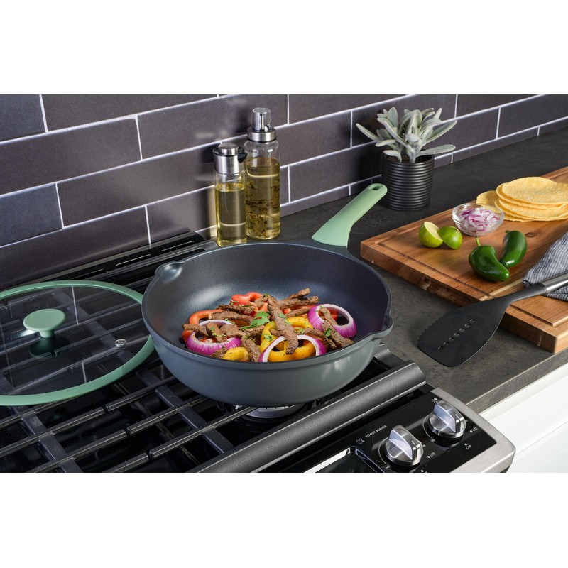 Kenmore Theodore 13 Inch Cast Aluminum Sauté Pan W/Lid Nonstick