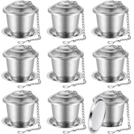 9 Pieces Tea Infuser Stainless Steel Tea Strainer with Extended Chain Hook and Saucer Loose Leaf Tea Steeper Fine Mesh Tea Ball Tea Filter for Brew Tea Spices Seasonings Fits Cup Mug Bottle