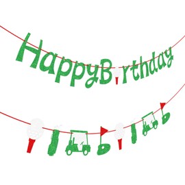 Hooqict Golf Happy Birthday Banner Garland Golf Theme Birthday Party Decorations Birthday Party Banner Hanging Decorations Supplies for Kids Boys Men, Green Glitter