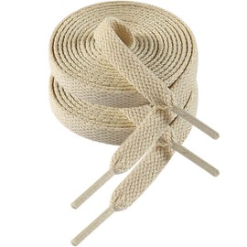 VSUDO VSUDO 150cm Flat Cream Shoe Laces for Trainers, 8mm Wide Beige High Top Laces (1 Pair)