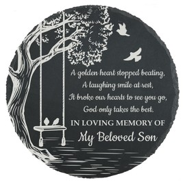 Son Memorial Stones, Decoration Stone for Garden, Sympathy Gift for Loss of Son, My Angel Son in Heaven, Stepping Stone, Memory Plaque ST19 (Round)