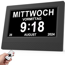 SINOIDEAS 3.0 Upgrade - 7 Inch Digital Calendar, Seniors Watch, Dementia Watch with Reminder Function, Clock with Date and Day of the Week (Black with Remote Control)