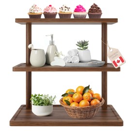 Ibyx 3 Tier Multi-Purpose Wooden Stand - Serving Platter Serving Tray for Serving Dishes & Platters – Wooden Display Stand to Organize Spices or Makeup (Natural, Acacia)