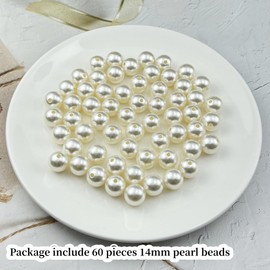 YUEXIGO 60pcs Pearl Beads for Crafts 14mm Resin Pearl for Jewelry Making Round Bulk Pearls Beads with Hole for Sewing Crafts Decoration Necklaces Bracelets Earrings Making(Cream)