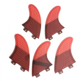 UPSURF Surfboard Fins Double Tabs K2.1 Size, 5 Fins, Set of 5, Surfing Carbon (Red)