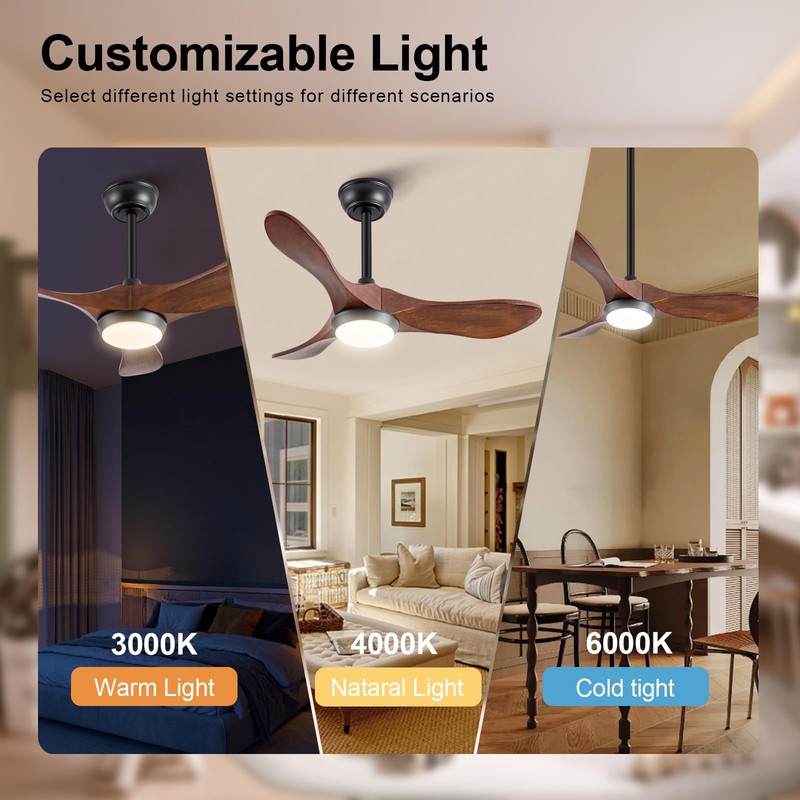 BOJUE Solid Wood Ceiling Fans With Lights, 36 Inch Modern