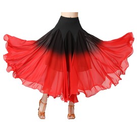 Mrotrida Woman's Gradient Color Ballroom Skirt Lady Chiffon Waltz Dancing Long Skirt (as1, Alpha, x_l, Regular, Regular, Black+Red)
