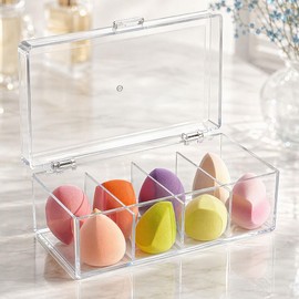 Vurixfo 4 Compartment Hair Accessories Organizer with Lid Clear Box