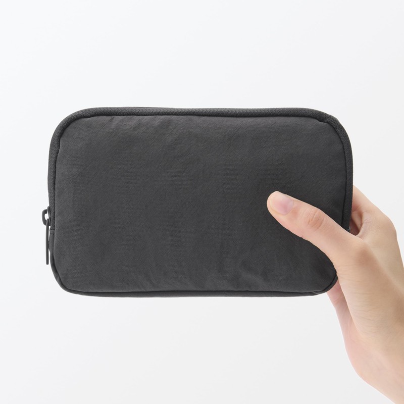 Wrinkle Nylon 84473937 Wide Opening Pouch, Dark Gray, L, Approx.