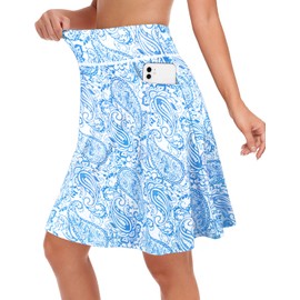 Fulbelle Skorts Skirts for Women Dressy, Women Golf Skirt 20" Casual Tennis Skort with 3 Pockets Paisley Blue Large