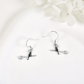 Black Cat Earrings Sterling Silver Witch Cat Dangle Earrings Black Cat Jewelry Gifts for Women
