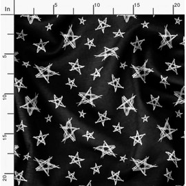 Soimoi Black Cotton Duck Fabric Stars Star Print Sewing Fabric BTY 44 Inch Wide