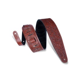Levy's Leathers 3" Padded Veg-Tan Leather Leather Guitar Strap; Acorn and Oak Leaves Design - Walnut (PM44T01-WAL)