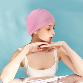 8 Stück elastische und leichte Kinder-Badekappe, bequemer Stoff, Badehüte für Damen, Herren, Kinder und Erwachsene, Schwimmmütze, Kinder 6–14, Jungen, Mädchen (8 Stück weiß und rosa)