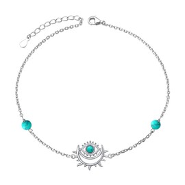 HOOHWE Anklets for Women 925 Sterling Silver Blue Evil Eye Anklet Adjustable Plus Sun Moon Summer Beach Anklet Bracelet Foot Chain Jewelry (Devil's Eye Anklet)