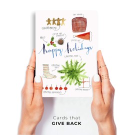 Wunderkid Cute Christmas Card, Happy Holidays Gingerbread & Holly (1 Single Card, Blank inside)